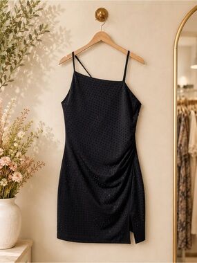 Mango Asymmetrical Rhinestone Mini Dress Black Size 8 New